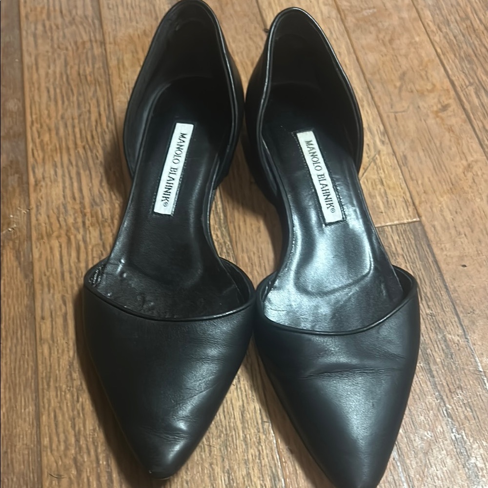 Manolo Blahnik Black Leather Flats